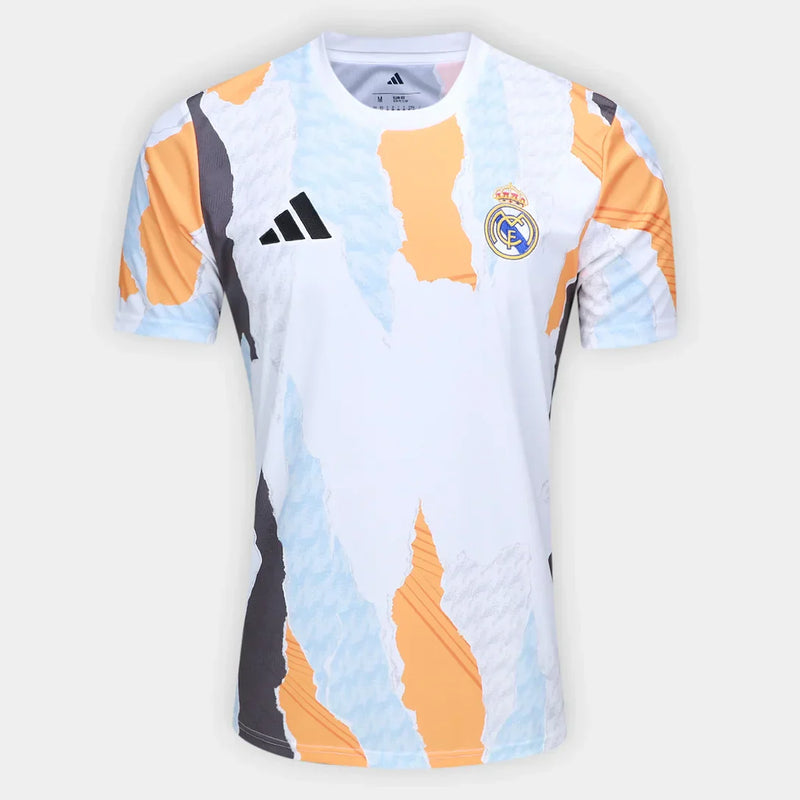 Camisa Real Madrid 25/26 Pré Jogo Adidas Masculina - Branco+Laranja